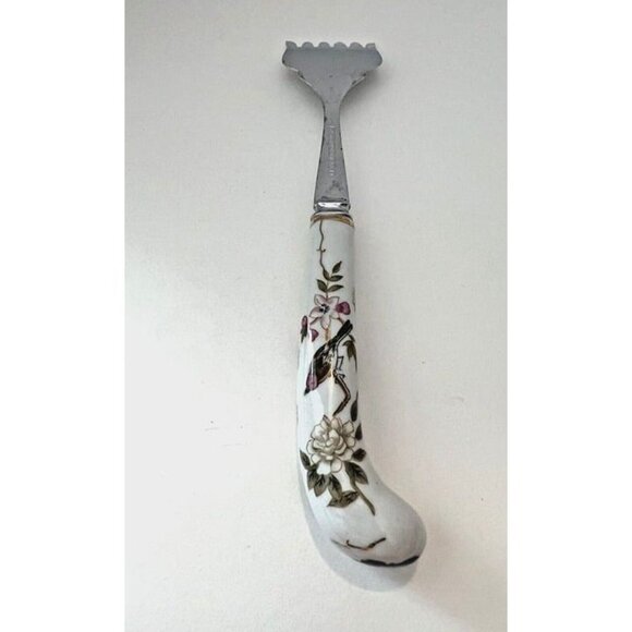 Vtg Sheffield England Stainless‎ Steel Porcelain Floral Bird Handle Serving Fork - Picture 4 of 5